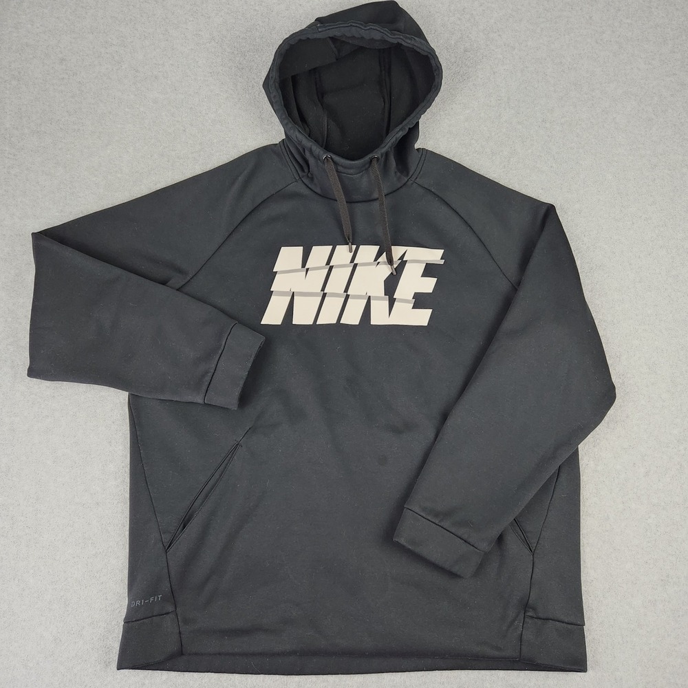 Nike Hoodie Mens XL‎ Black Dri-FIT Graphic Logo Pullover Athletic Tech Fleece